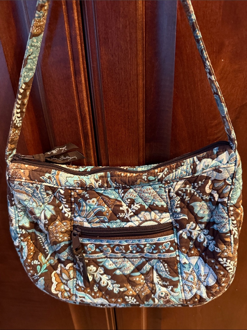 Vera Bradley Brown and Teal Quilted Shoulder Bag "Java Blue" - Picture 2 of 6